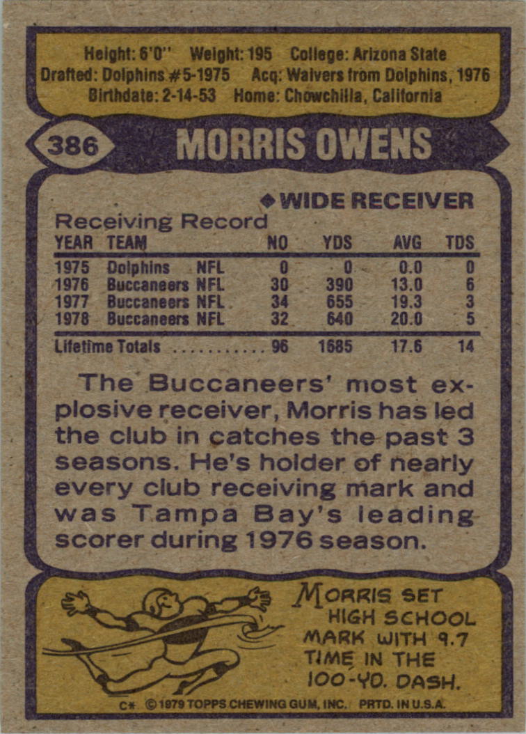 1979 Topps Cream Colored Back #386 Morris Owens back image