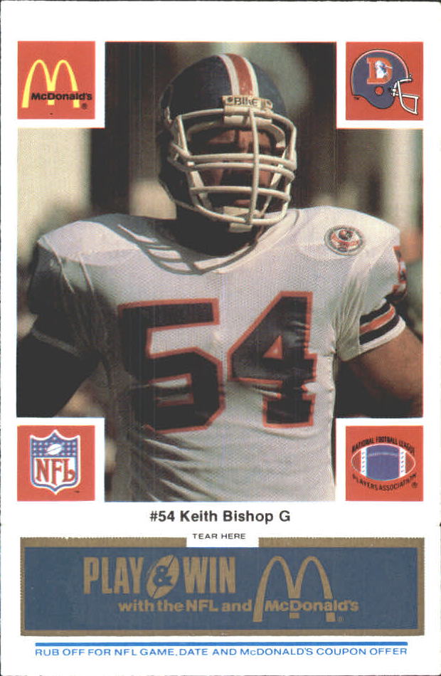 1986 McDonald's Broncos Blue Tab #54 Keith Bishop DP - . Oversized. - NM-MT