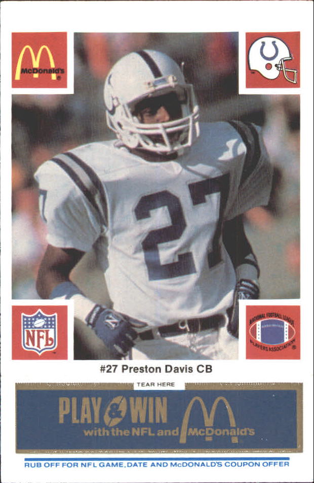 1986 McDonald's Colts Blue Tab #27 Preston Davis