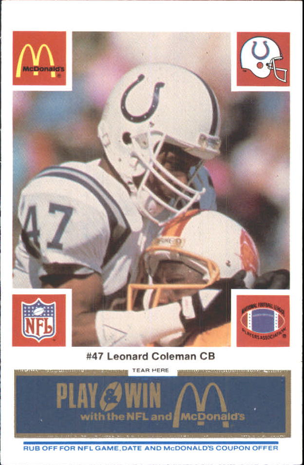 1986 McDonald's Colts Blue Tab #47 Leonard Coleman