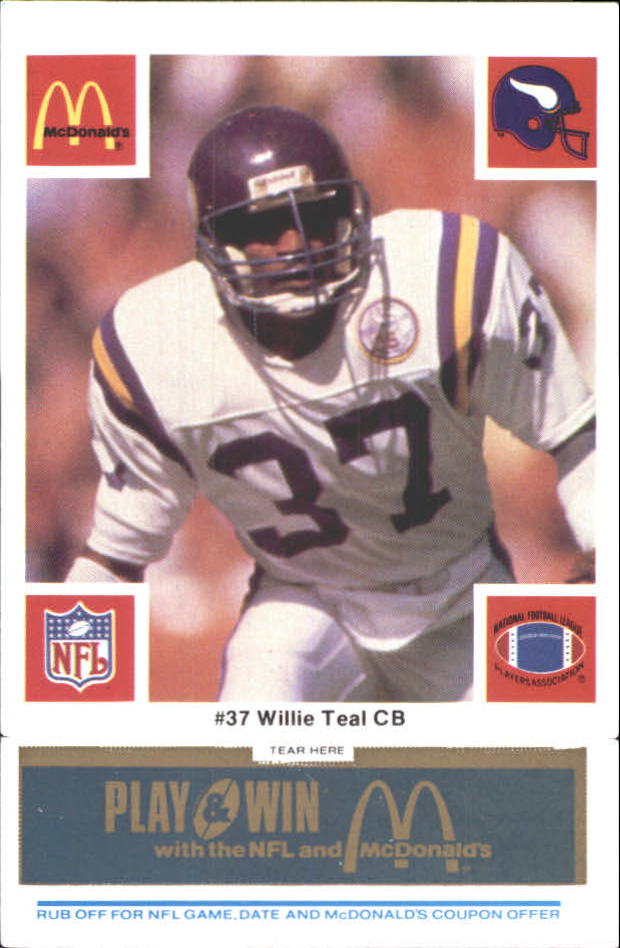 1986 McDonald's Vikings Blue Tab #37 Willie Teal