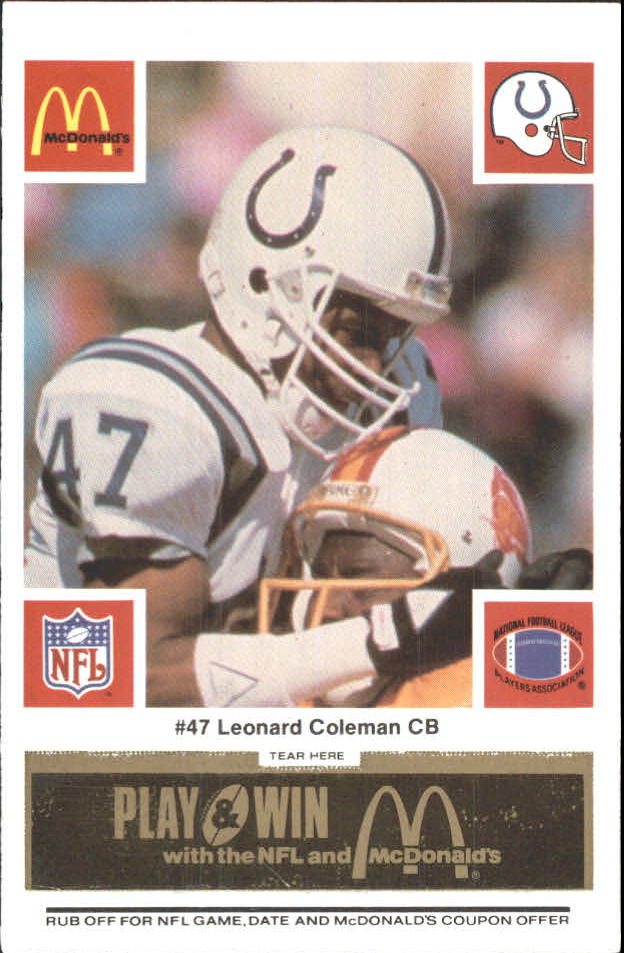 1986 McDonald's Colts Black Tab #47 Leonard Coleman