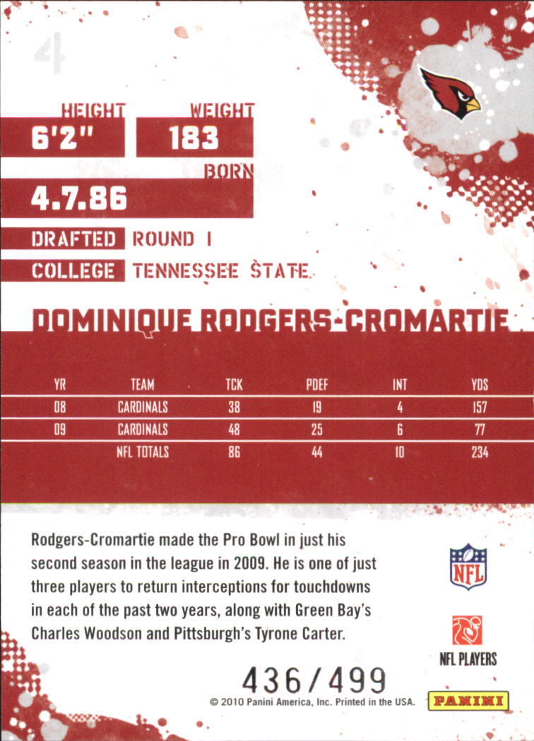 2010 Score Scorecard #4 Dominique Rodgers-Cromartie back image