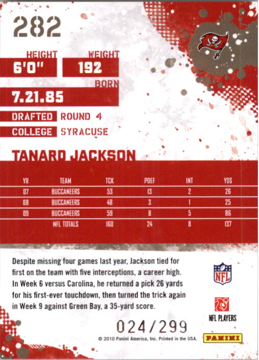 2010 Score Gold Zone #282 Tanard Jackson back image