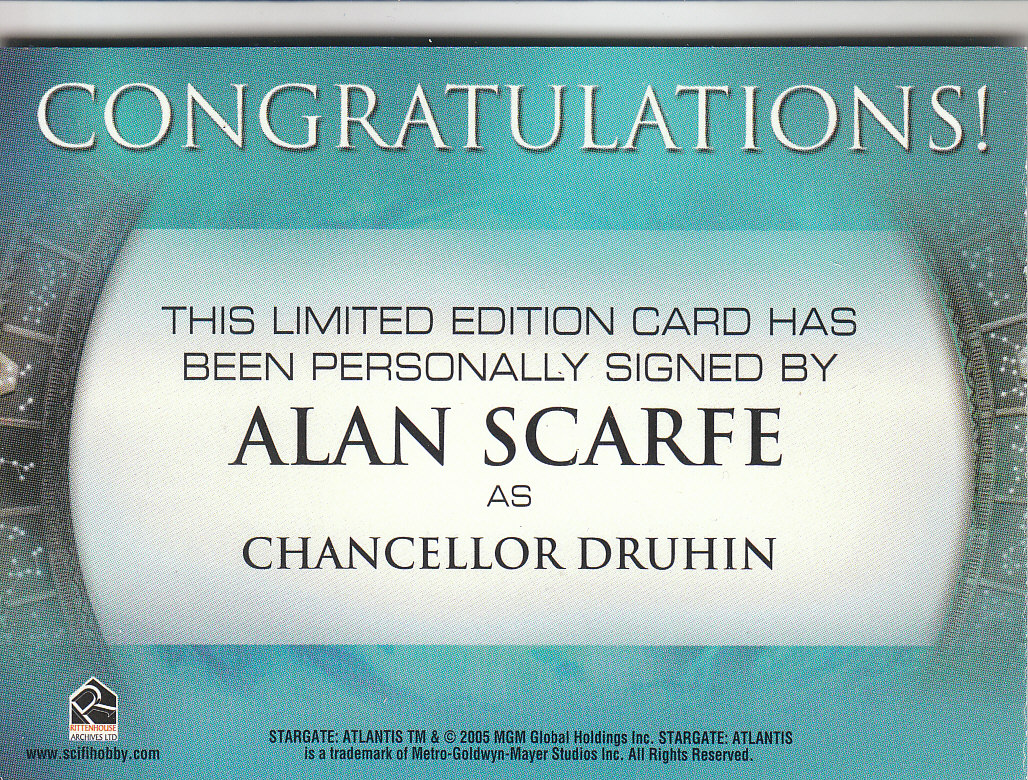 2005 Rittenhouse Stargate Atlantis Season One Autographs #1 Alan Scarfe (album excl.) back image