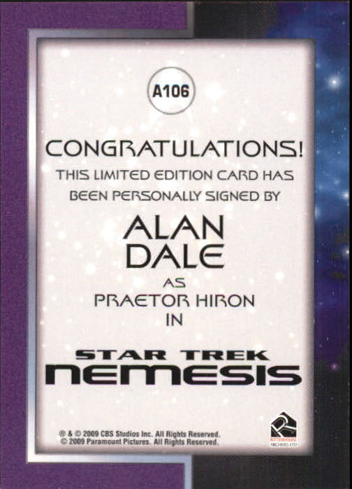 2010 Rittenhouse Quotable Star Trek Movies Autographs #A106 Alan Dale back image