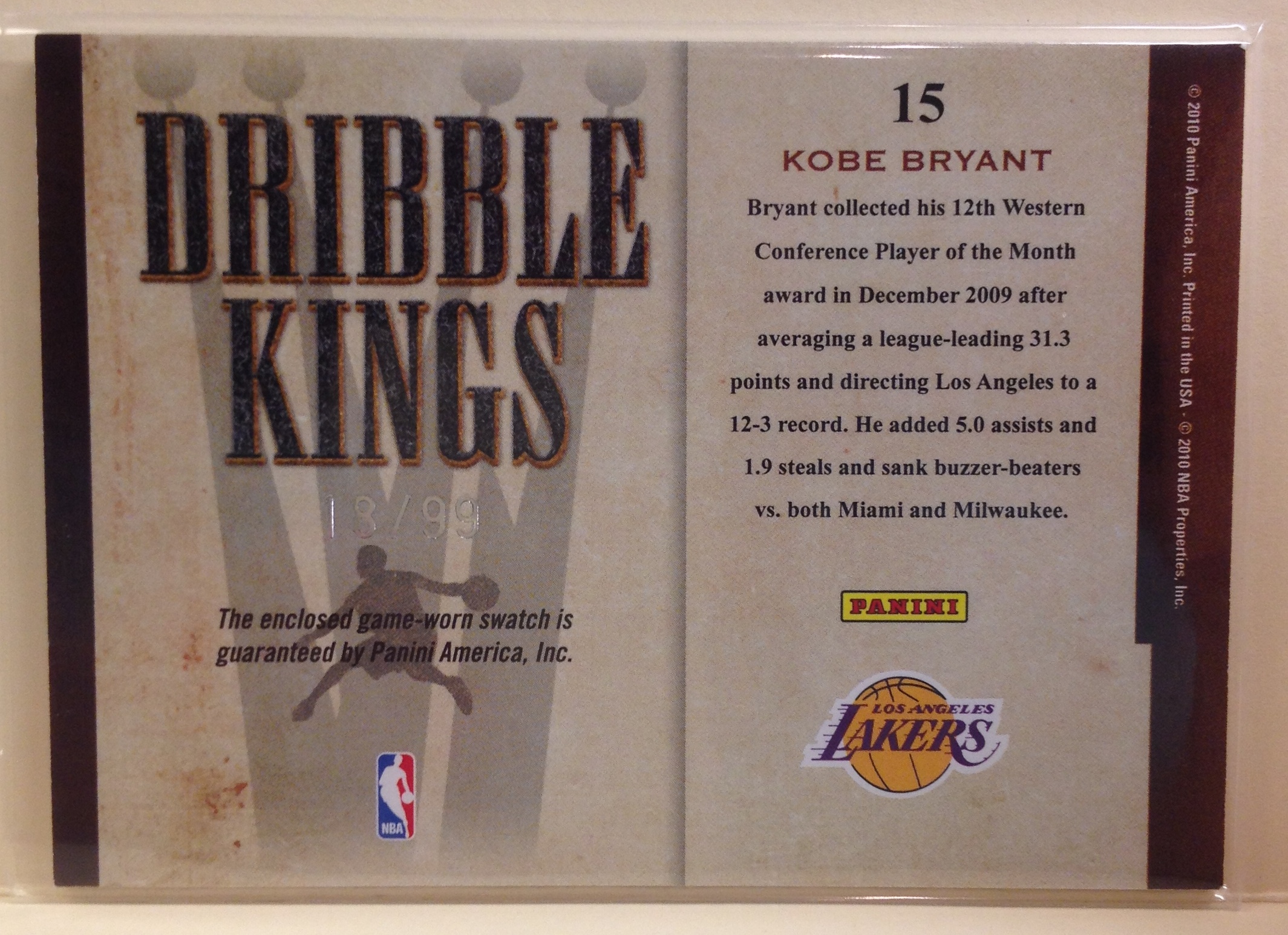 2009-10 Court Kings Dribble Kings Materials #15 Kobe Bryant/99 back image