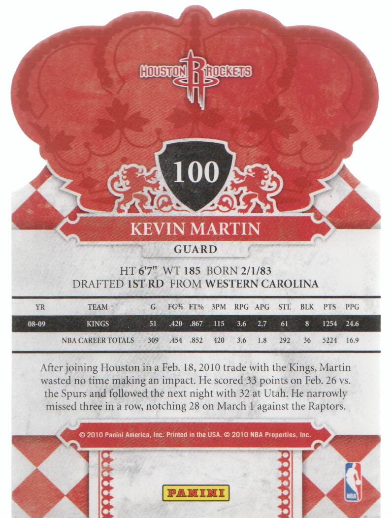 2009-10 Crown Royale #100 Kevin Martin back image