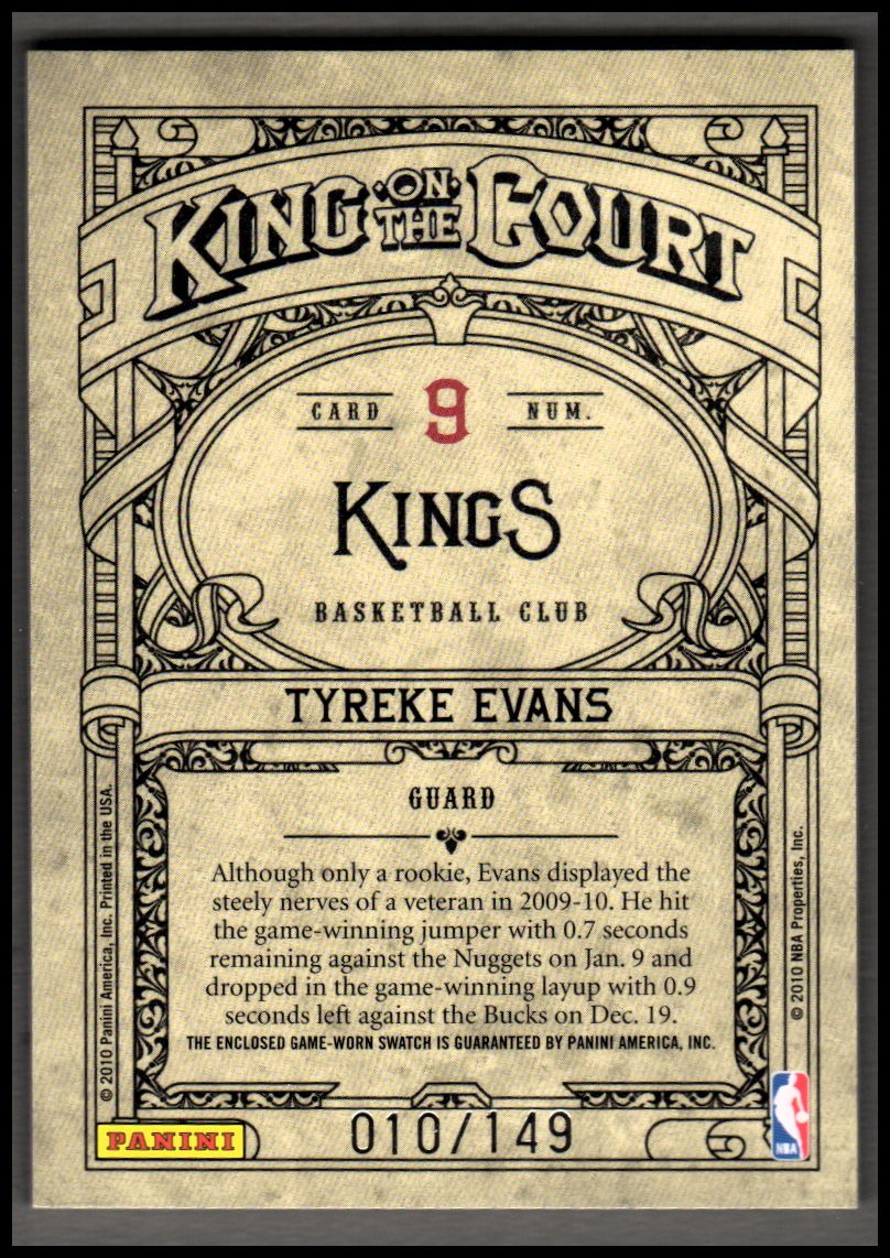 2009-10 Crown Royale King on the Court Materials #9 Tyreke Evans back image