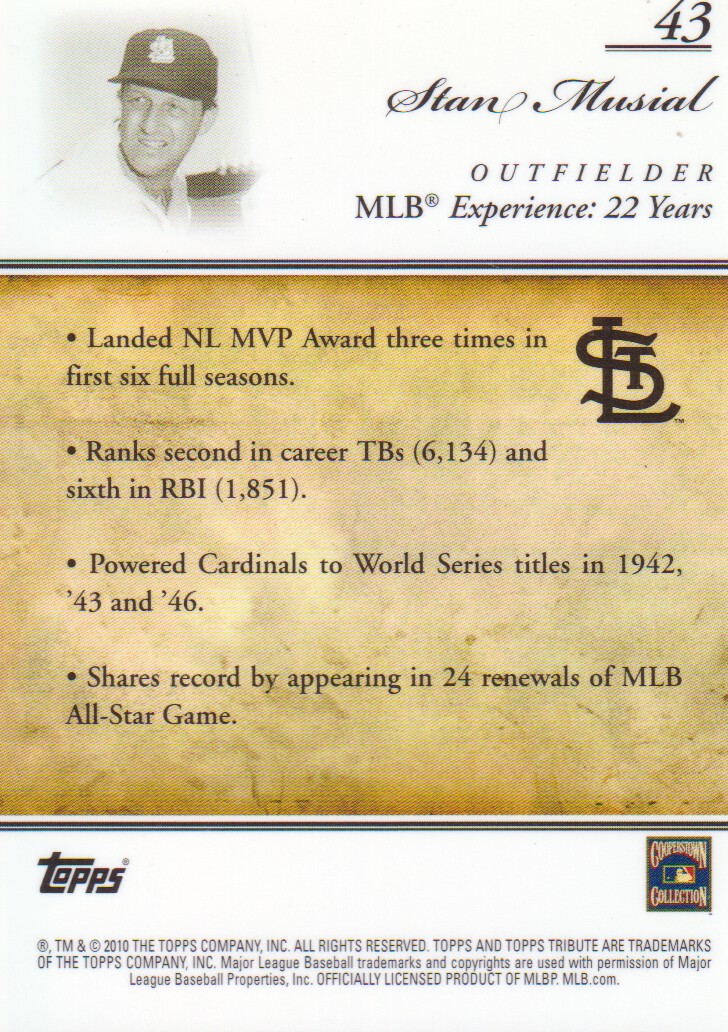 2010 Topps Tribute #43 Stan Musial back image