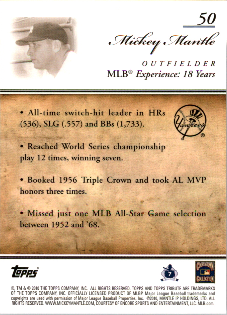 2010 Topps Tribute #50 Mickey Mantle back image
