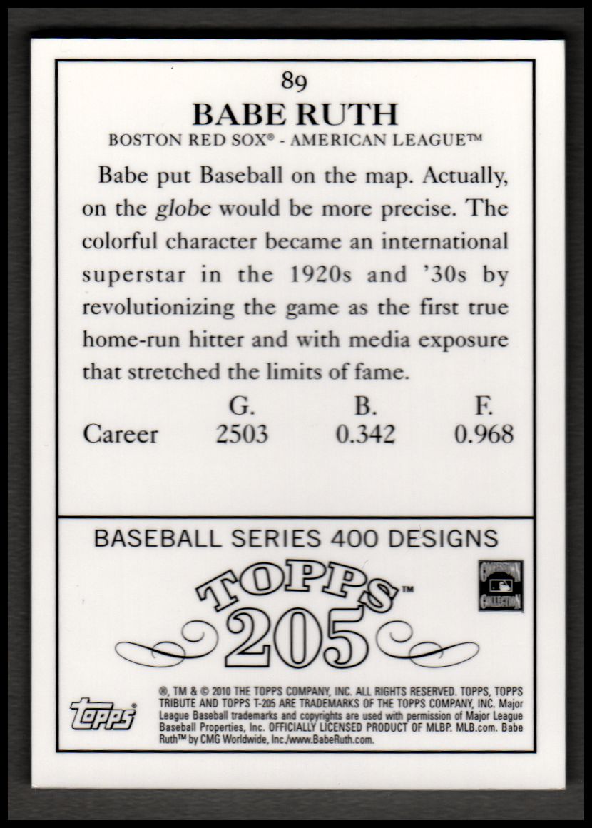 2010 Topps Tribute Blue #89 Babe Ruth T205 back image