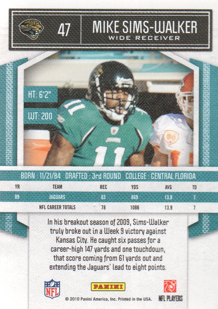 2010 Classics #47 Mike Sims-Walker back image