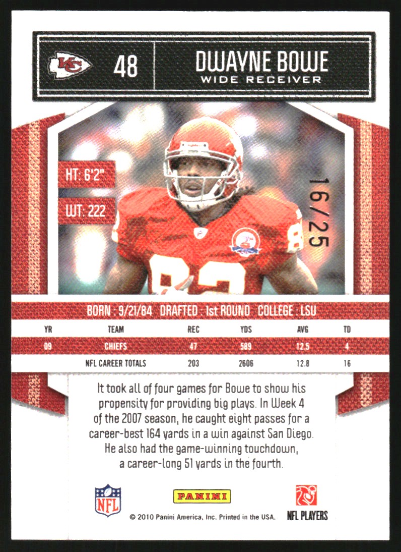2010 Classics Timeless Tributes Platinum #48 Dwayne Bowe back image