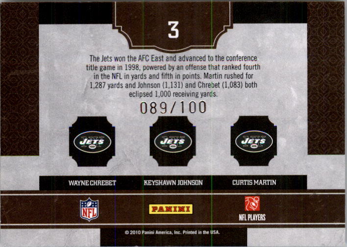 2010 Classics Classic Triples Gold #3 Wayne Chrebet/Keyshawn Johnson/Curtis Martin