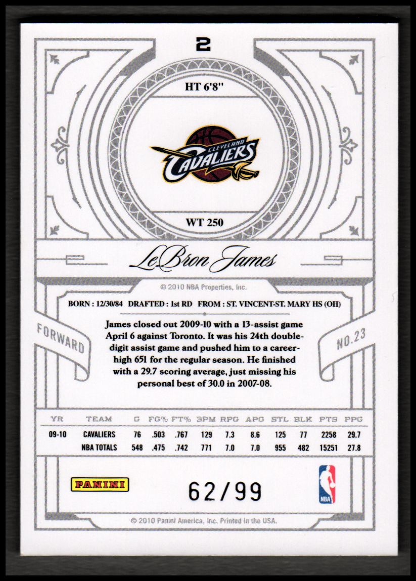 2009-10 Playoff National Treasures #2 LeBron James back image