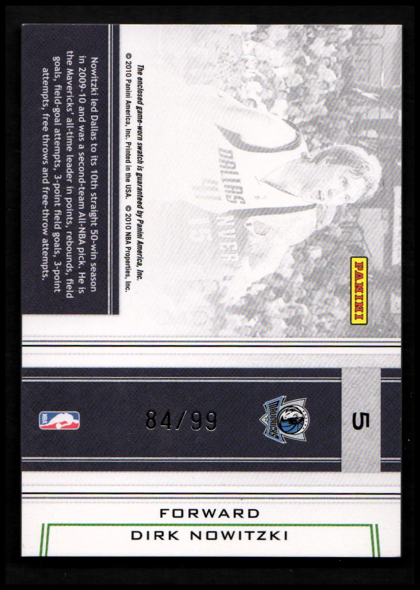 2009-10 Playoff National Treasures Colossal Materials #5 Dirk Nowitzki/99 back image