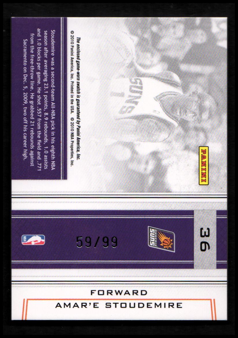 2009-10 Playoff National Treasures Colossal Materials Jersey Numbers #36 Amare Stoudemire/99 back image