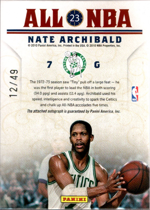 2009-10 Playoff National Treasures All NBA Signatures #23 Nate Archibald/49 back image