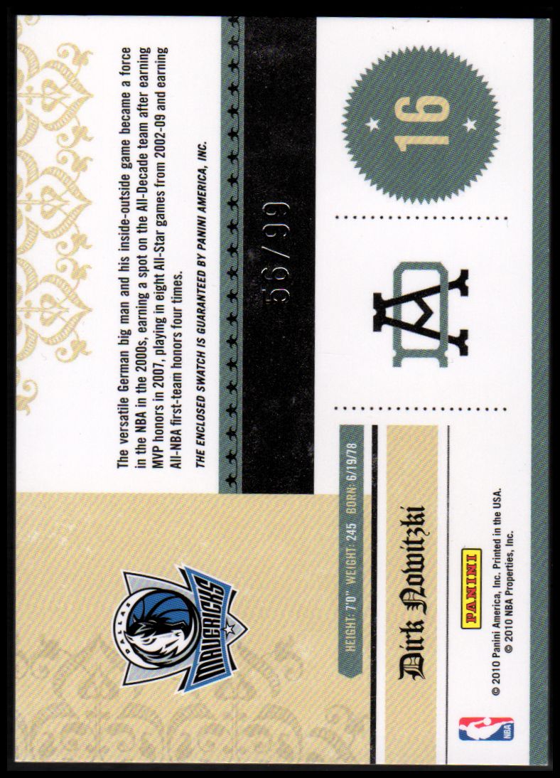 2009-10 Playoff National Treasures All Decade Materials #16 Dirk Nowitzki/99 back image