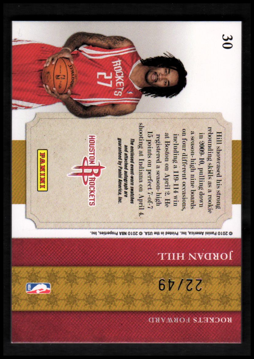 2009-10 Playoff National Treasures NBA Gear Dual Prime #30 Jordan Hill/49 back image