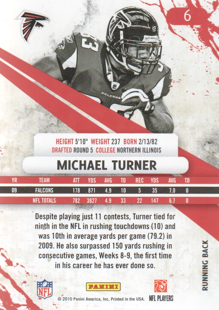 2010 Rookies and Stars #6 Michael Turner back image