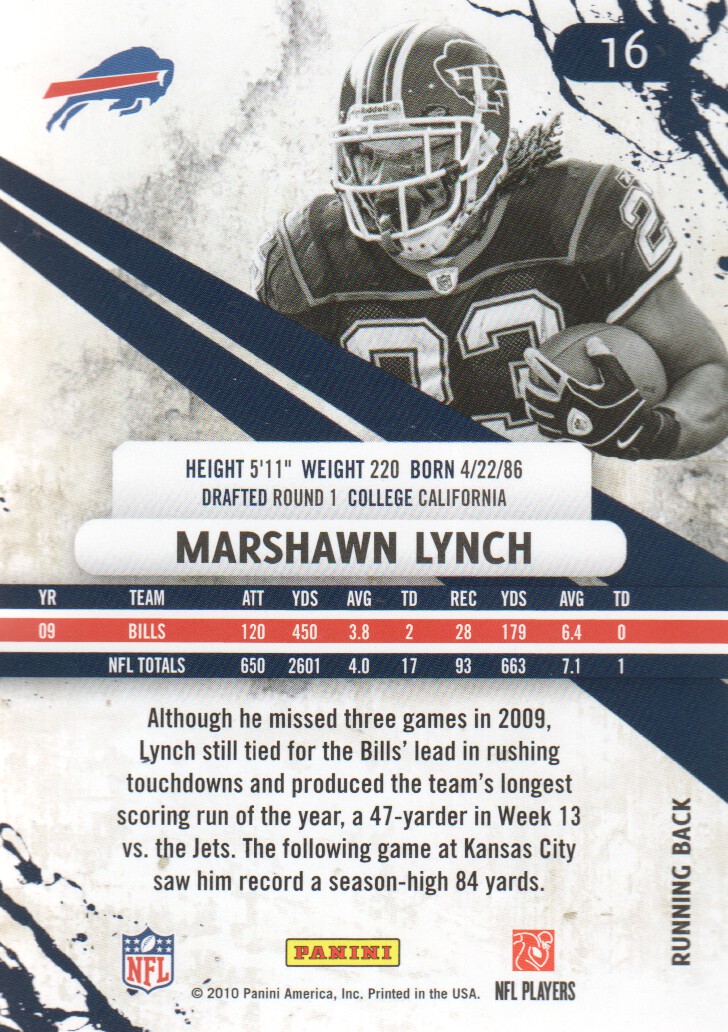 2010 Rookies and Stars #16 Marshawn Lynch back image
