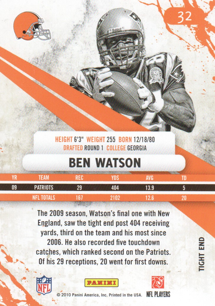 2010 Rookies and Stars #32 Ben Watson back image