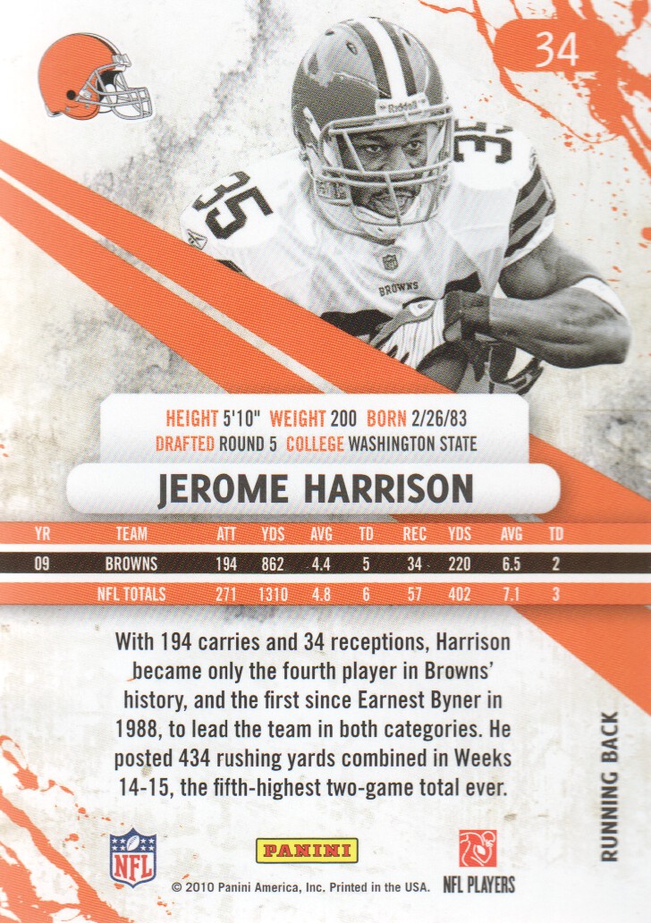2010 Rookies and Stars #34 Jerome Harrison back image