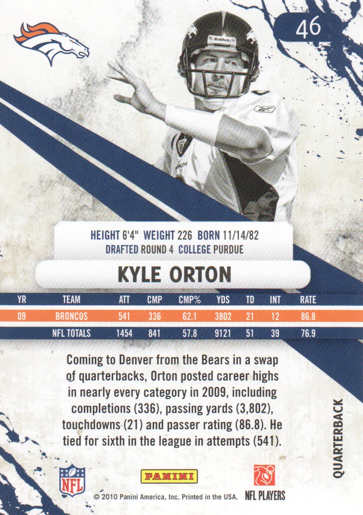 2010 Rookies and Stars #46 Kyle Orton back image