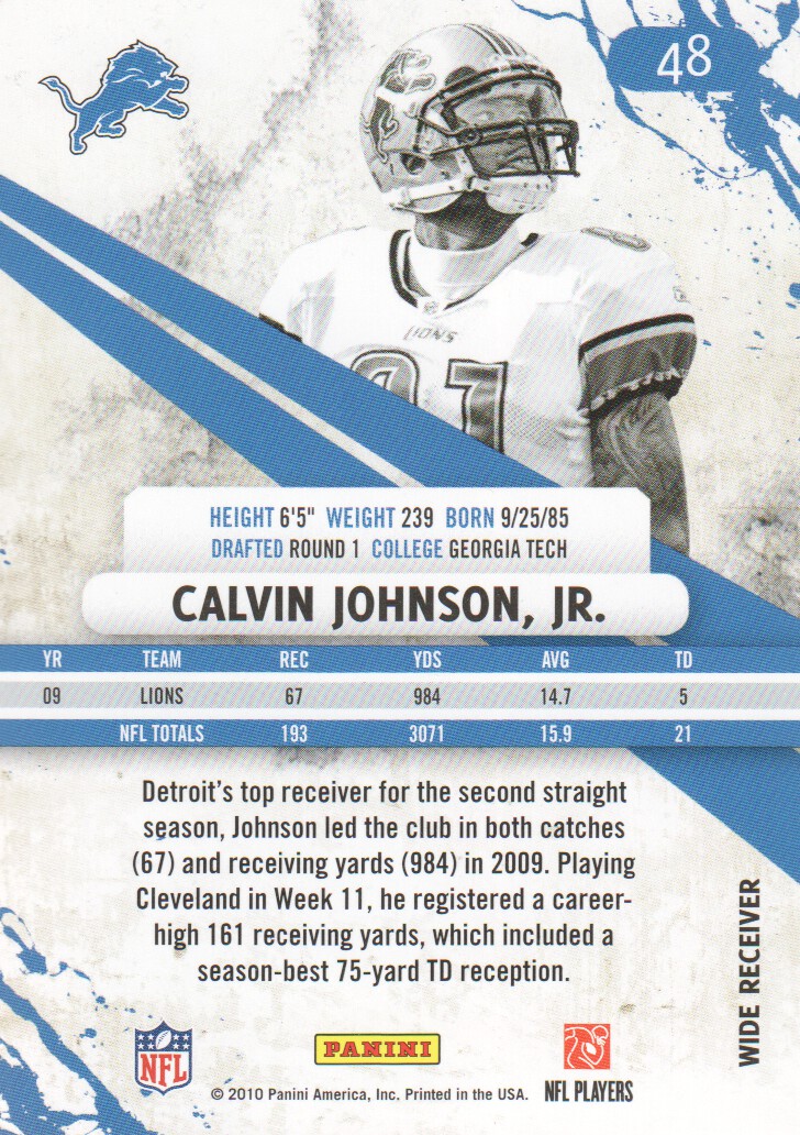 2010 Rookies and Stars #48 Calvin Johnson back image