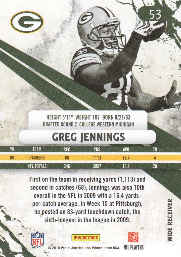 2010 Rookies and Stars #53 Greg Jennings back image
