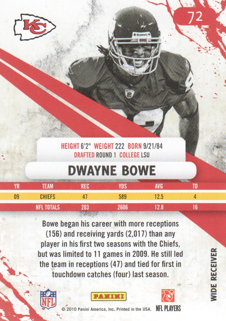 2010 Rookies and Stars #72 Dwayne Bowe back image