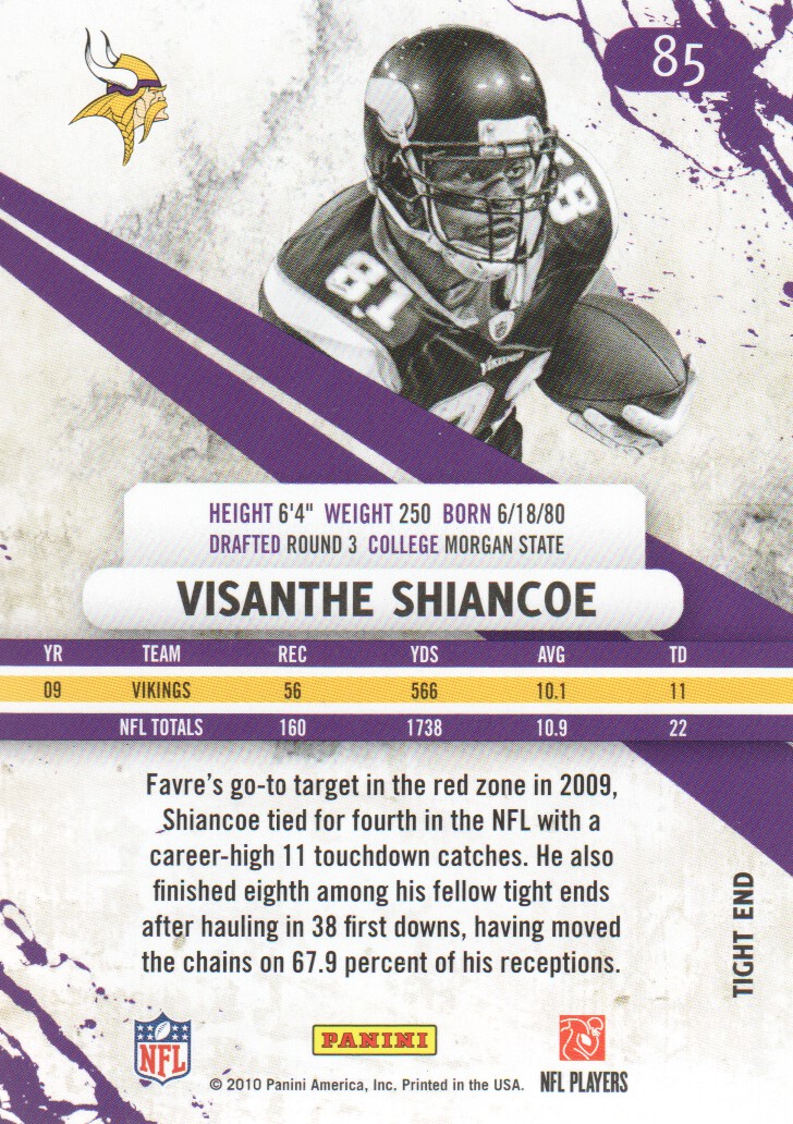 2010 Rookies and Stars #85 Visanthe Shiancoe back image