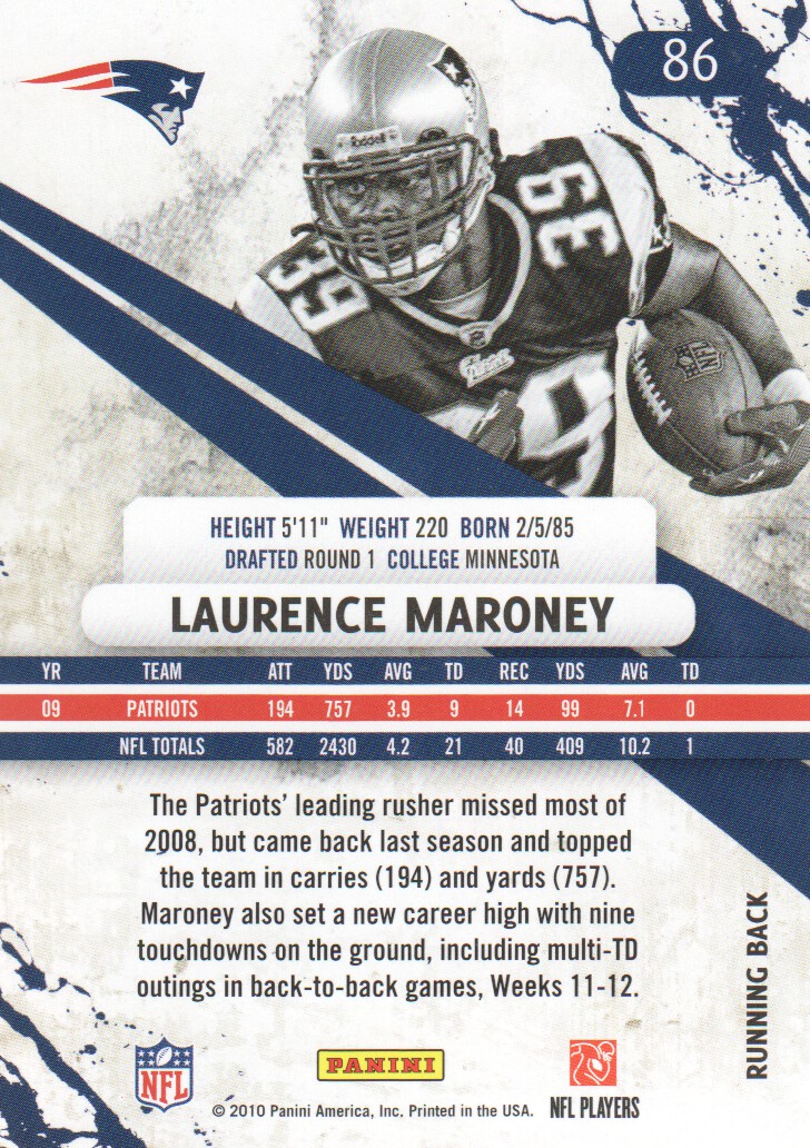 2010 Rookies and Stars #86 Laurence Maroney back image