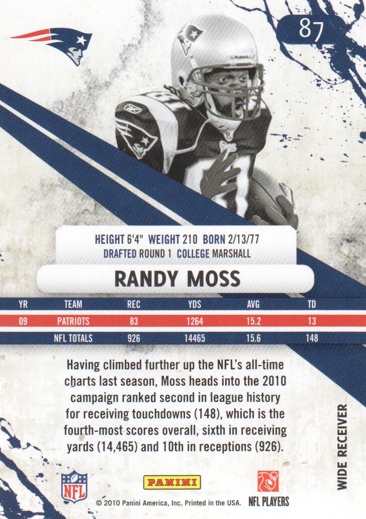 2010 Rookies and Stars #87 Randy Moss back image
