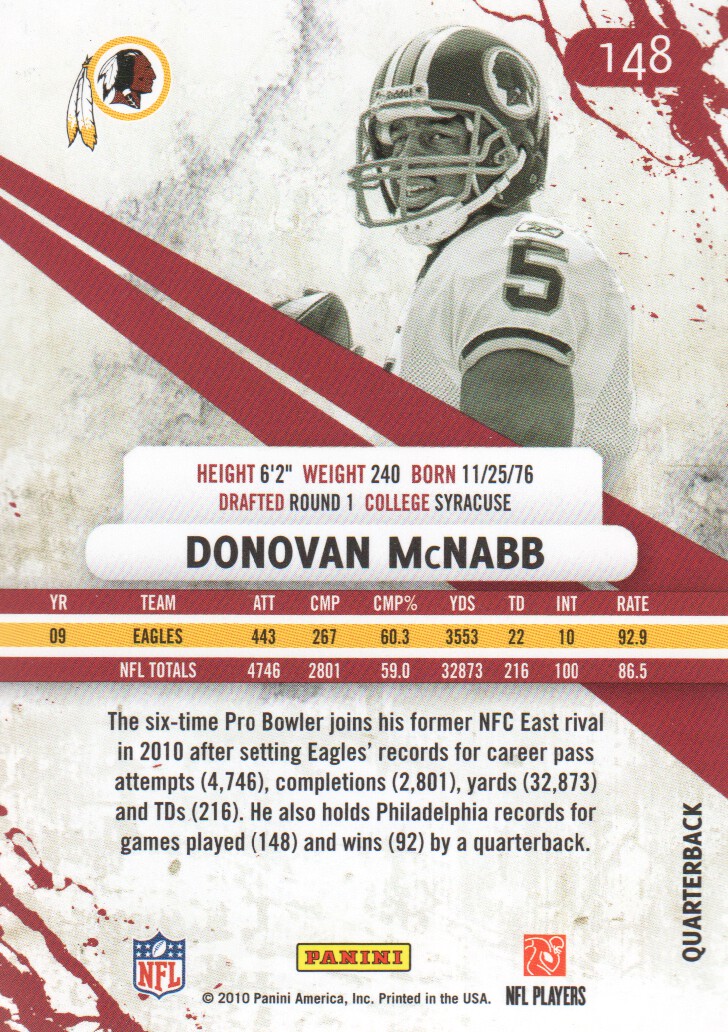 2010 Rookies and Stars #148 Donovan McNabb back image
