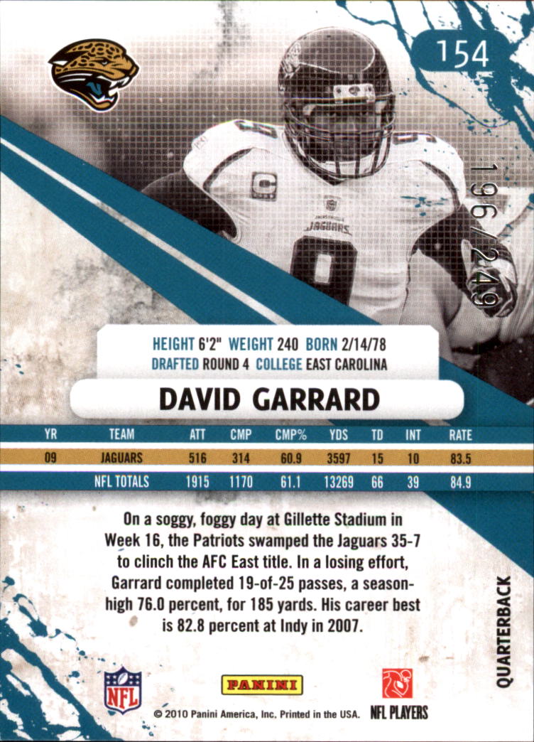 2010 Rookies and Stars Longevity Parallel Silver #154 David Garrard ELE back image