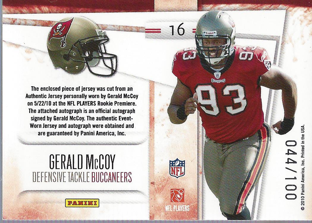 2010 Rookies and Stars Dress for Success Jerseys Autographs #16 Gerald McCoy/100 back image