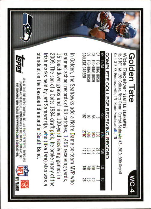 2010 Bowman Wal-Mart Exclusive #WC4 Golden Tate back image