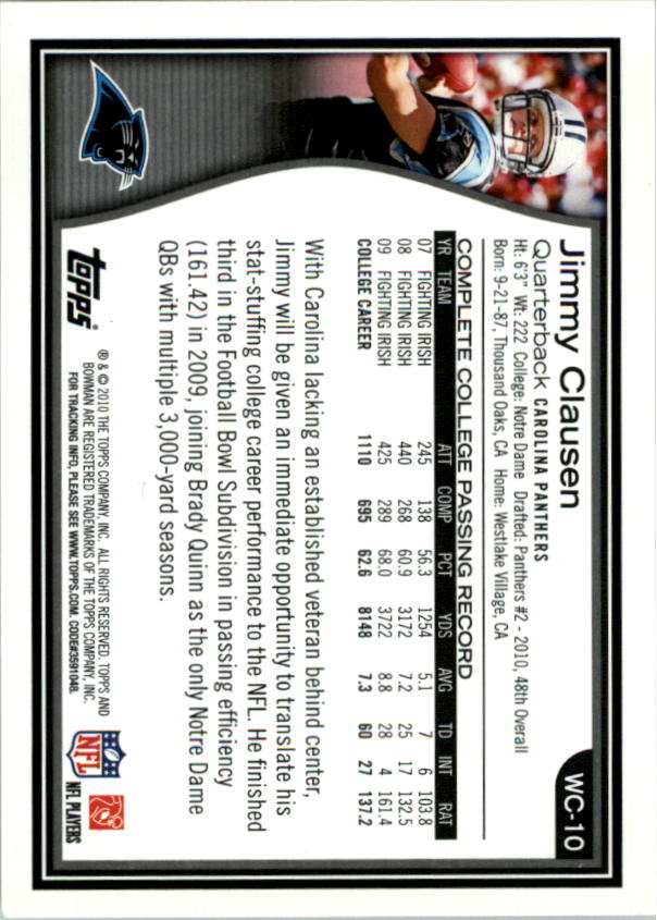 2010 Bowman Wal-Mart Exclusive #WC10 Jimmy Clausen back image