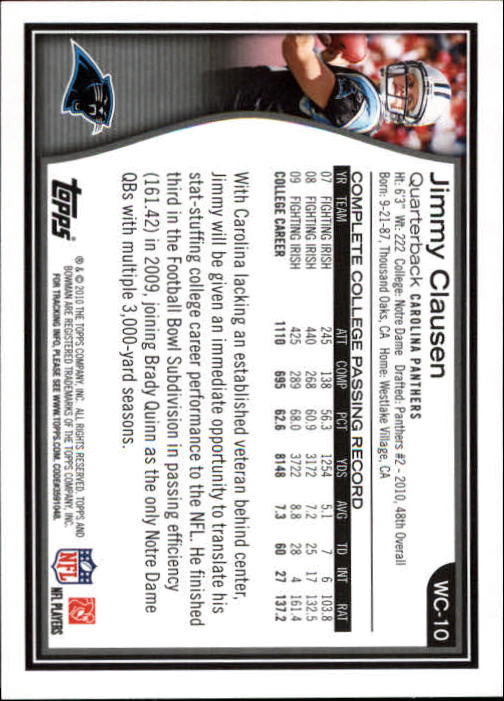 2010 Bowman Wal-Mart Exclusive #WC10 Jimmy Clausen back image