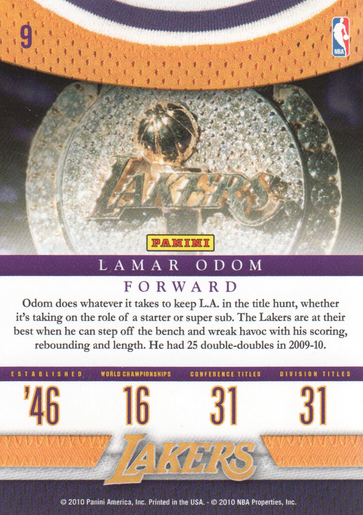2009-10 Panini Season Update Lakers Legacy #9 Lamar Odom back image