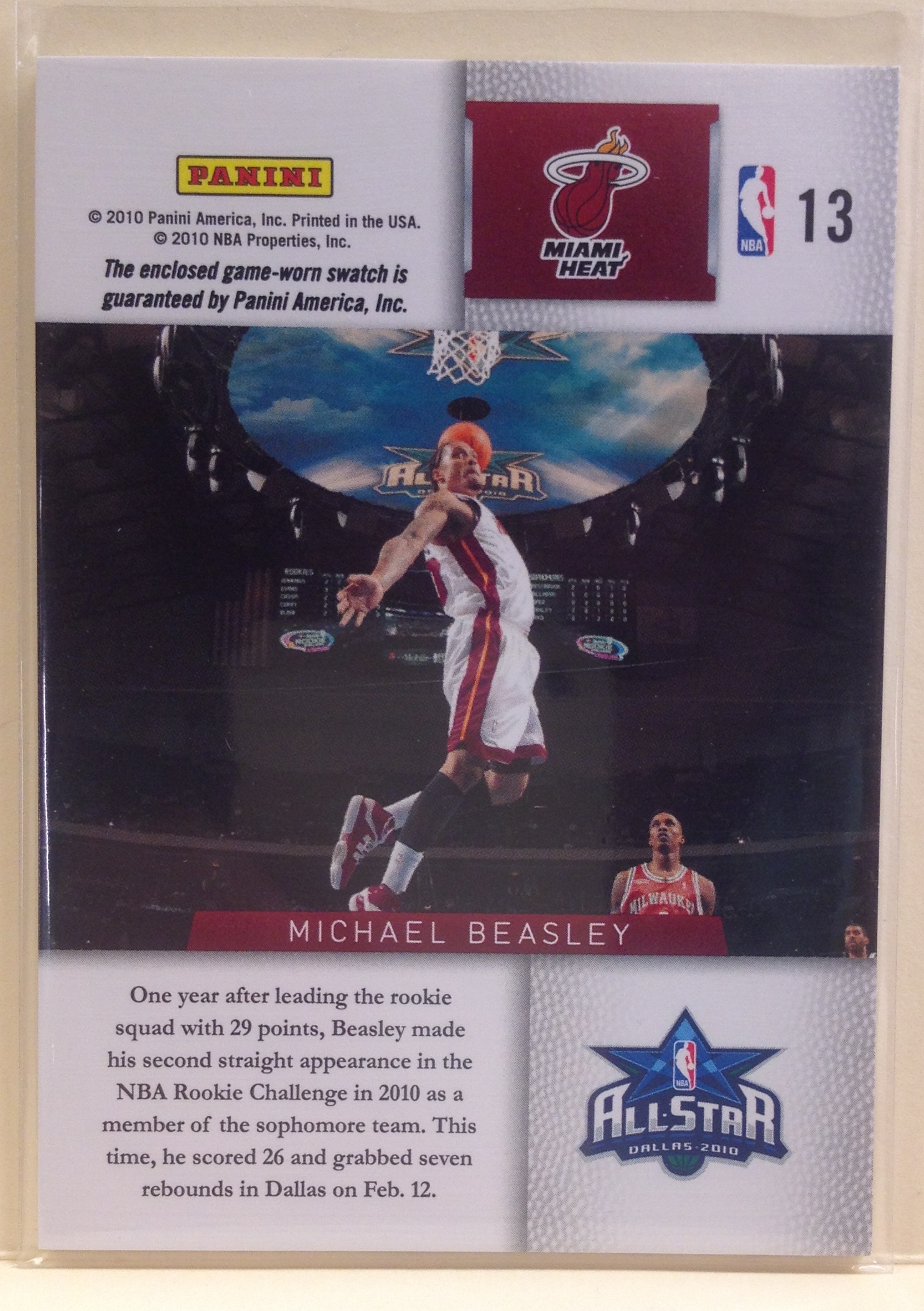 2009-10 Panini Season Update Rookie Challenge Jerseys #13 Michael Beasley back image