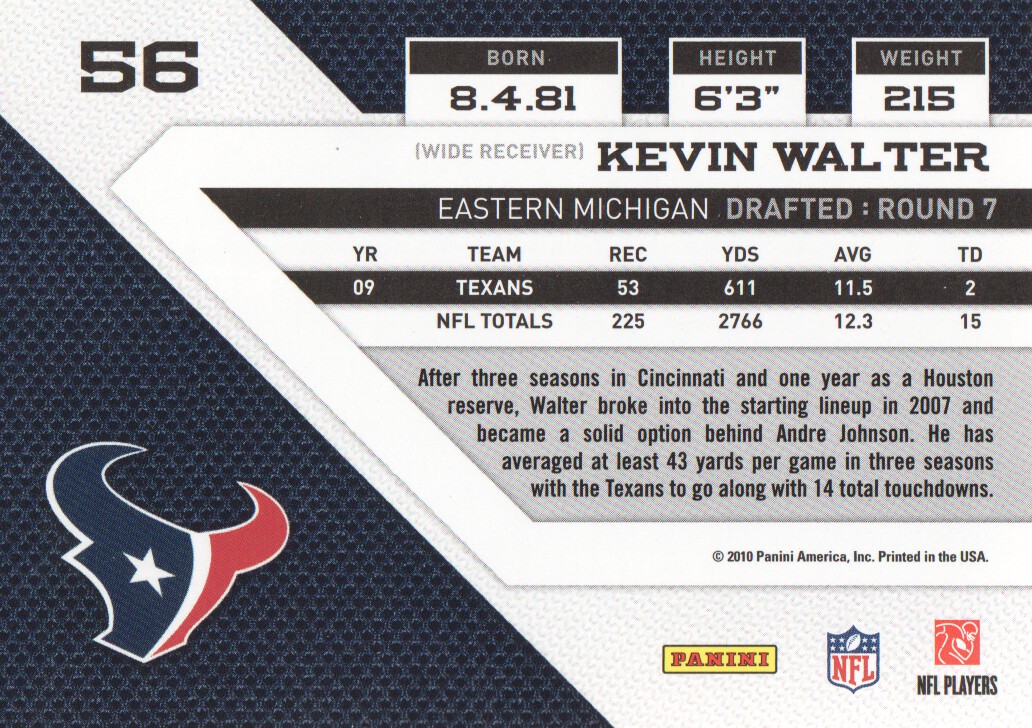 2010 Panini Threads #56 Kevin Walter back image