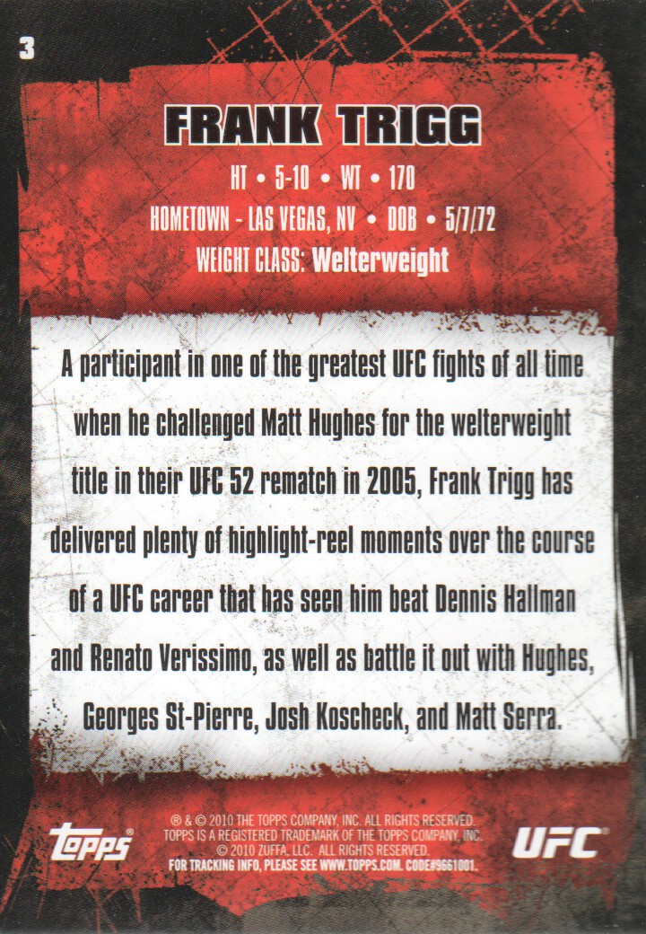 2010 Topps UFC #3 Frank Trigg RC back image