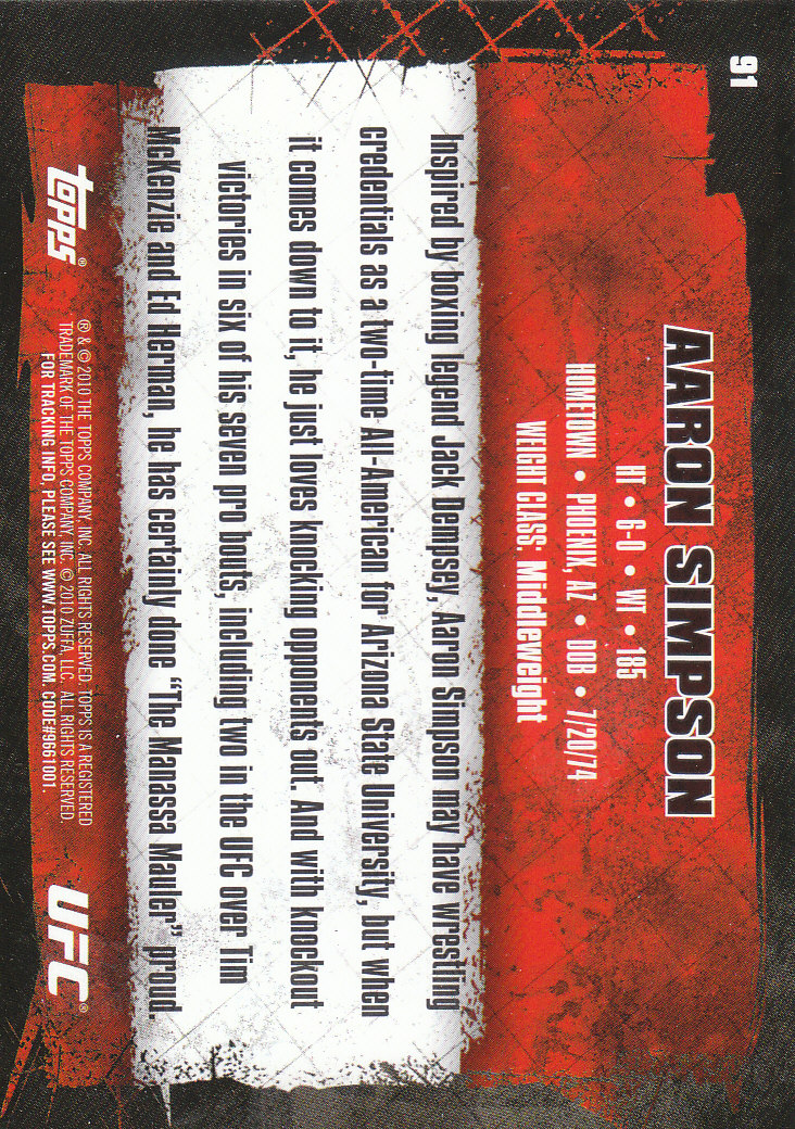 2010 Topps UFC (Ultimate Fighting Championship) MMA "Gold" Parallel Cards - Picture 183 of 397
