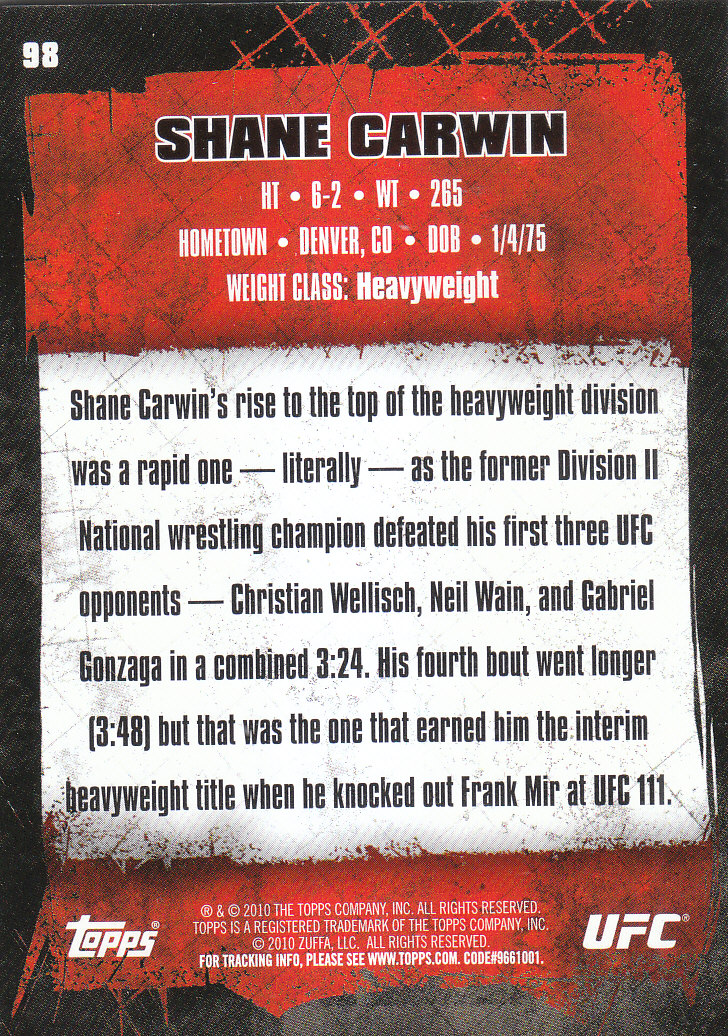 2010 Topps UFC (Ultimate Fighting Championship) MMA "Gold" Parallel Cards - Picture 197 of 397