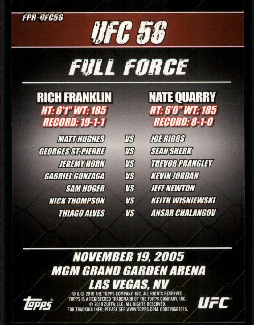 2010 Topps UFC (Ultimate Fighting Championship) MMA "Insert" Cards - Picture 45 of 159