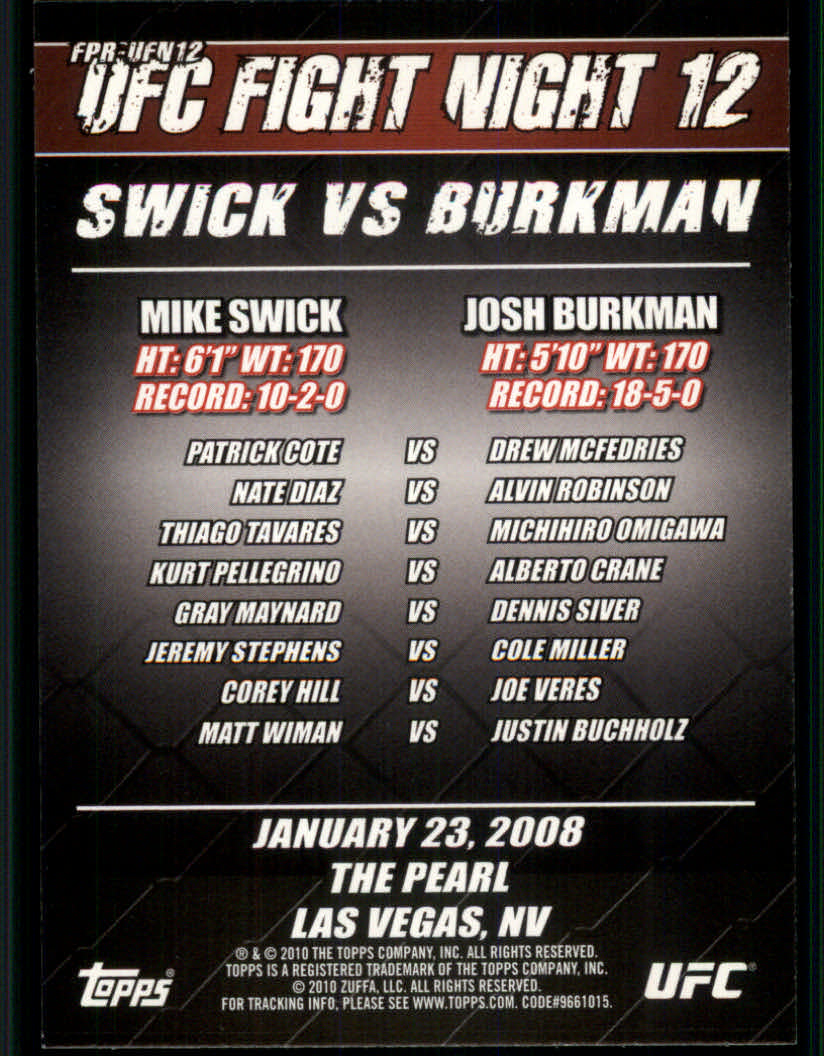 2010 Topps UFC (Ultimate Fighting Championship) MMA "Insert" Cards - Picture 65 of 159